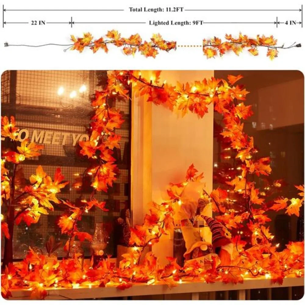 Fall Decorations for Home 9FT Plug in Thanksgiving Lights Lighted Fall Garland